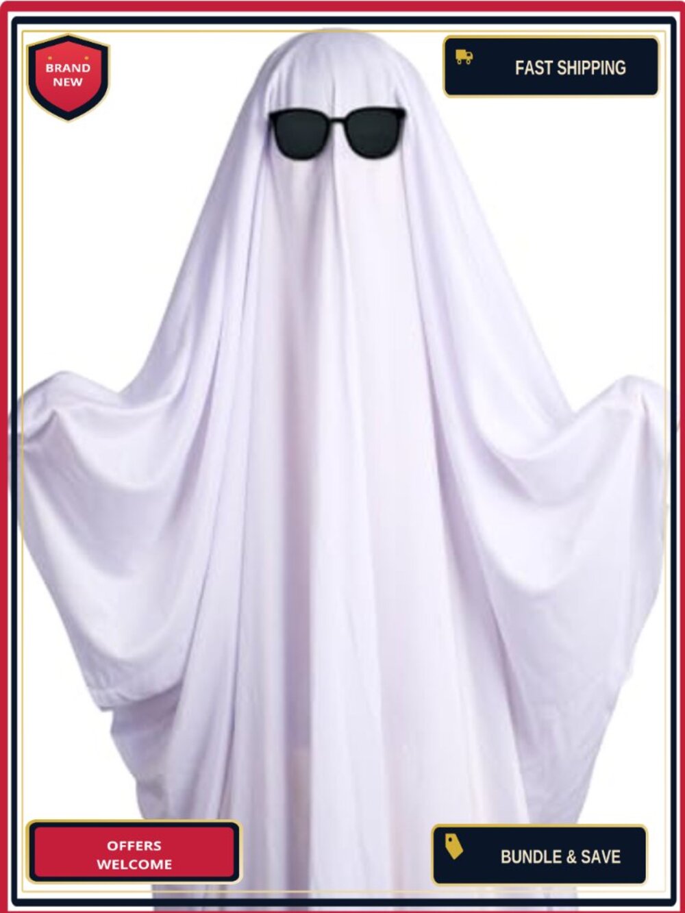 Adult Ghost Costume Halloween Fancy Dress Cosplay Set Polyester Hooded